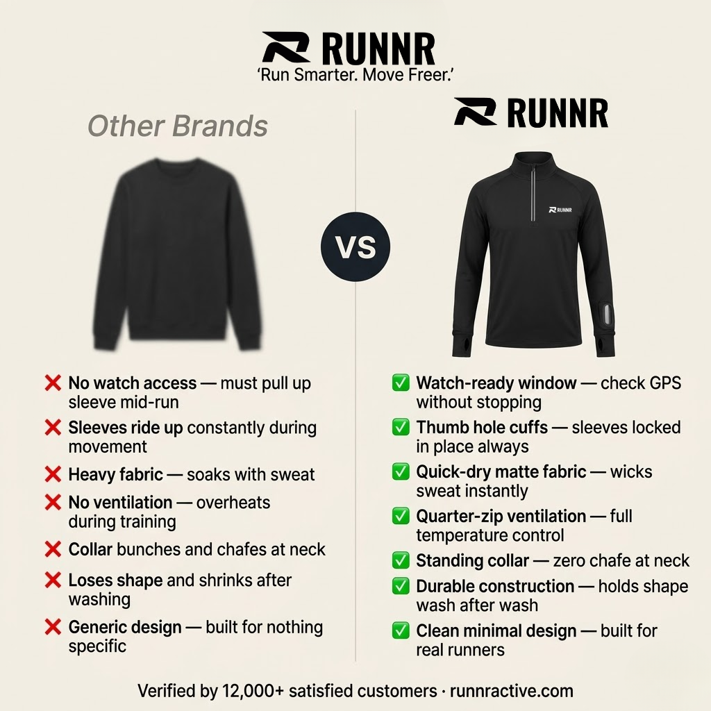 RUNNR Quarter-Zip Long Sleeve — Breathable, Quick-Dry & Watch-Ready