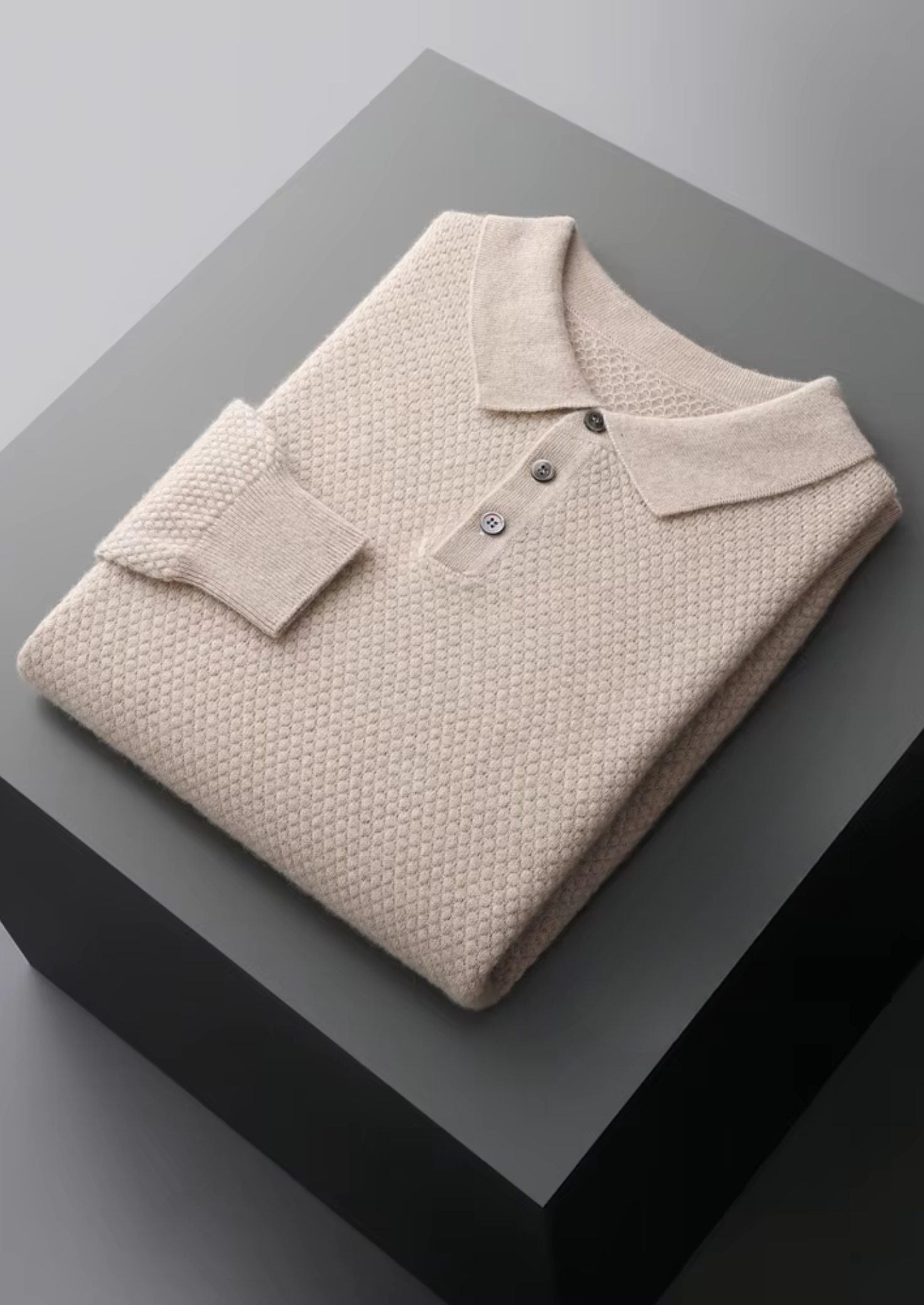 PREMIUM CASHMERE TEXTURED SWEATER POLO