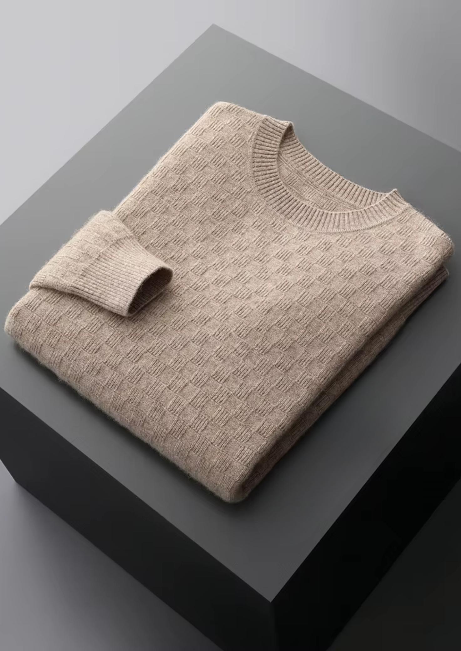 PURE EXTRA-FINE MERINO WOOL TEXTURED CREWNECK