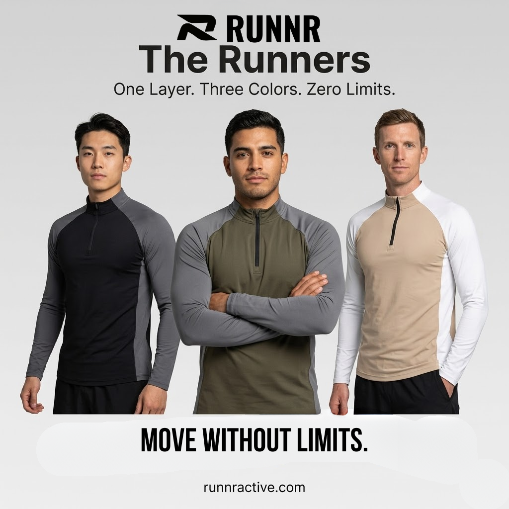 RUNNR ThermalCore™ Long Sleeve — Fleece-Lined · Winter Running Layer · ½-Zip Performance Fit