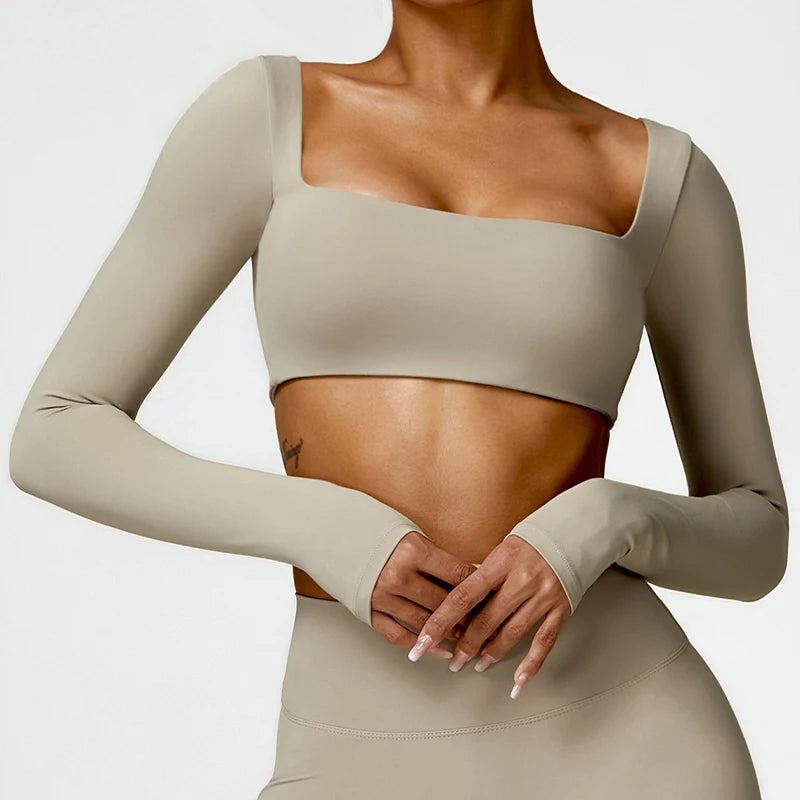 RUNNR Square-Neck Long Sleeve Crop Top