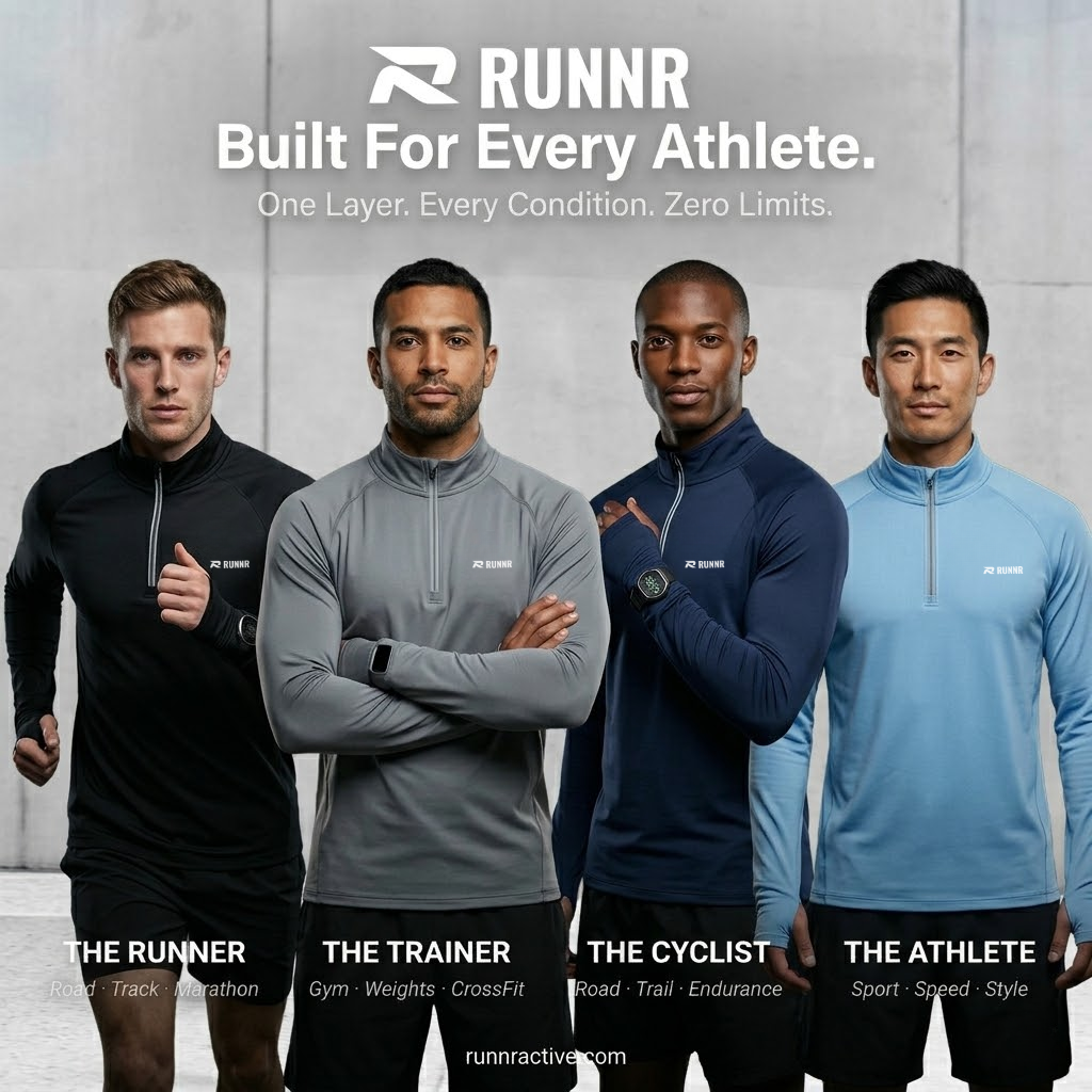 RUNNR Quarter-Zip Long Sleeve — Breathable, Quick-Dry & Watch-Ready