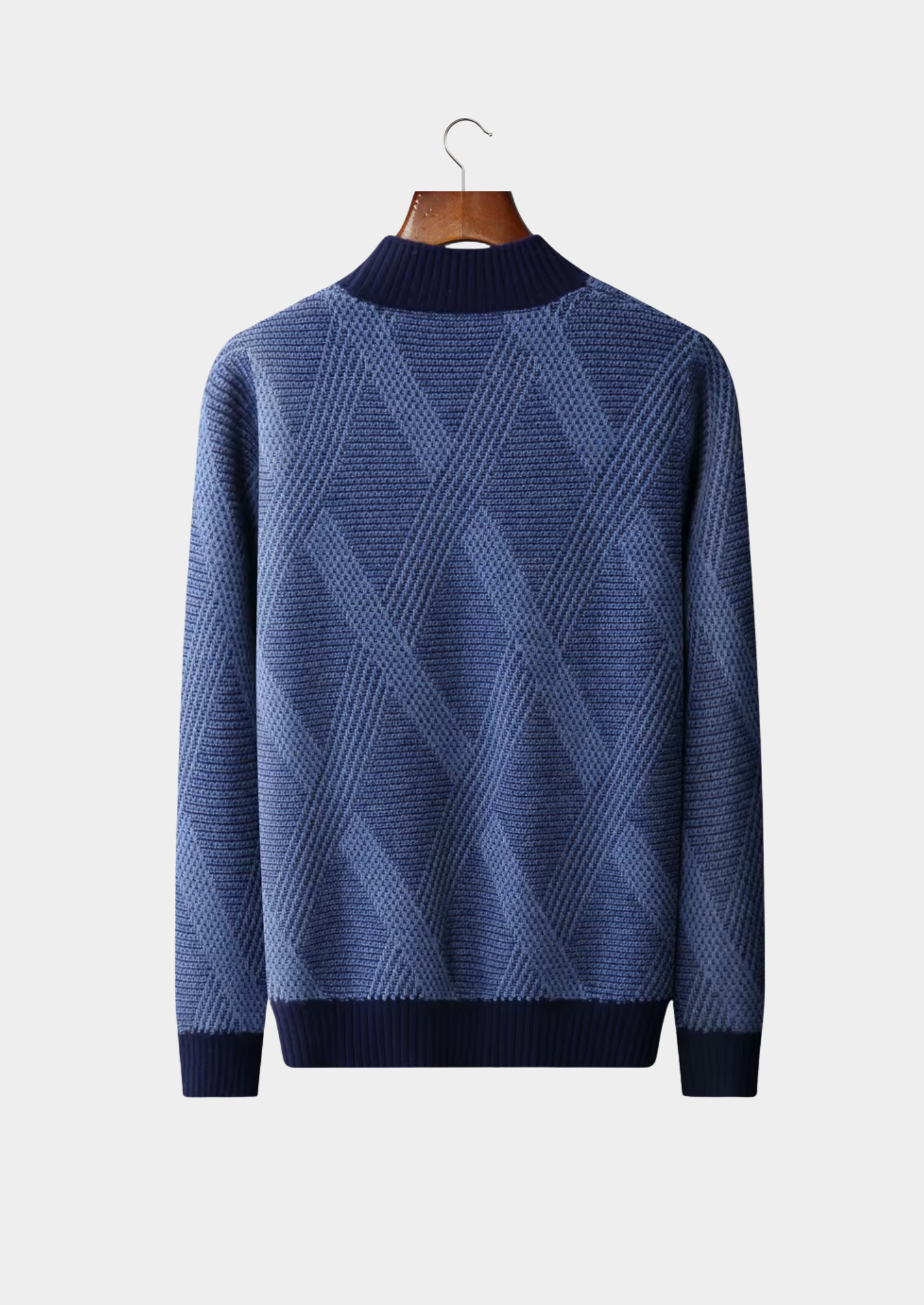 PURE EXTRA-FINE MERINO WOOL TWO TONE PATTERNED MOCKNECK