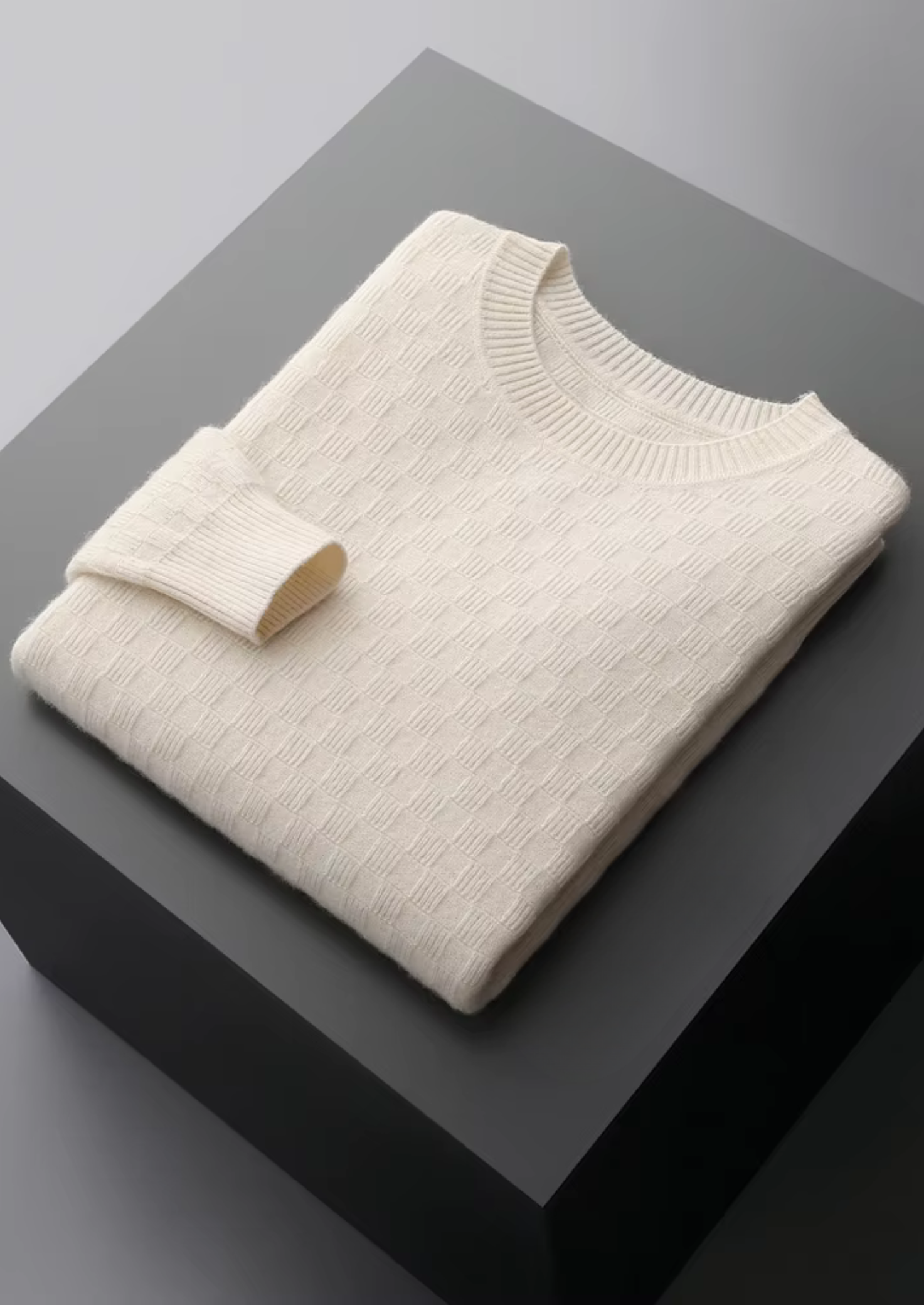 PURE EXTRA-FINE MERINO WOOL TEXTURED CREWNECK
