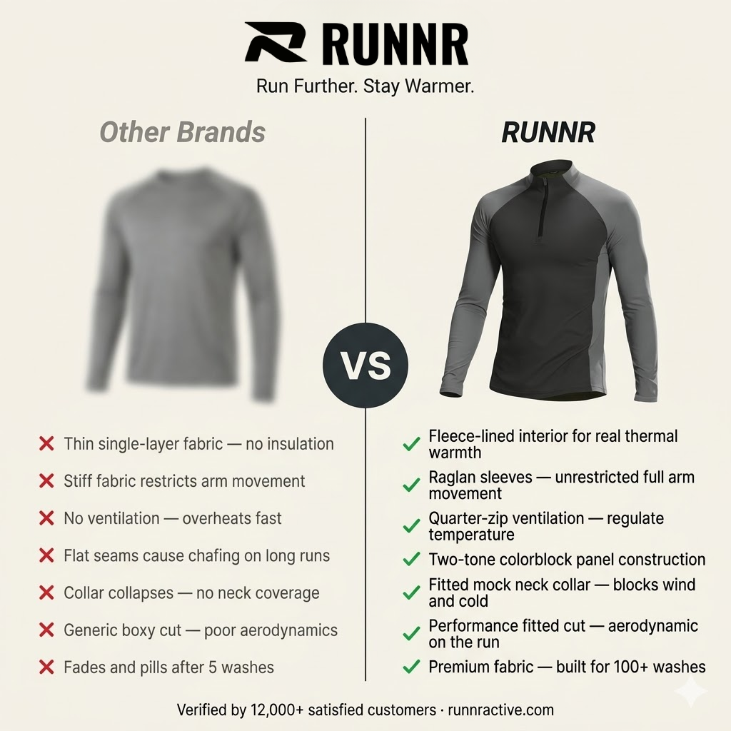 RUNNR ThermalCore™ Long Sleeve — Fleece-Lined · Winter Running Layer · ½-Zip Performance Fit