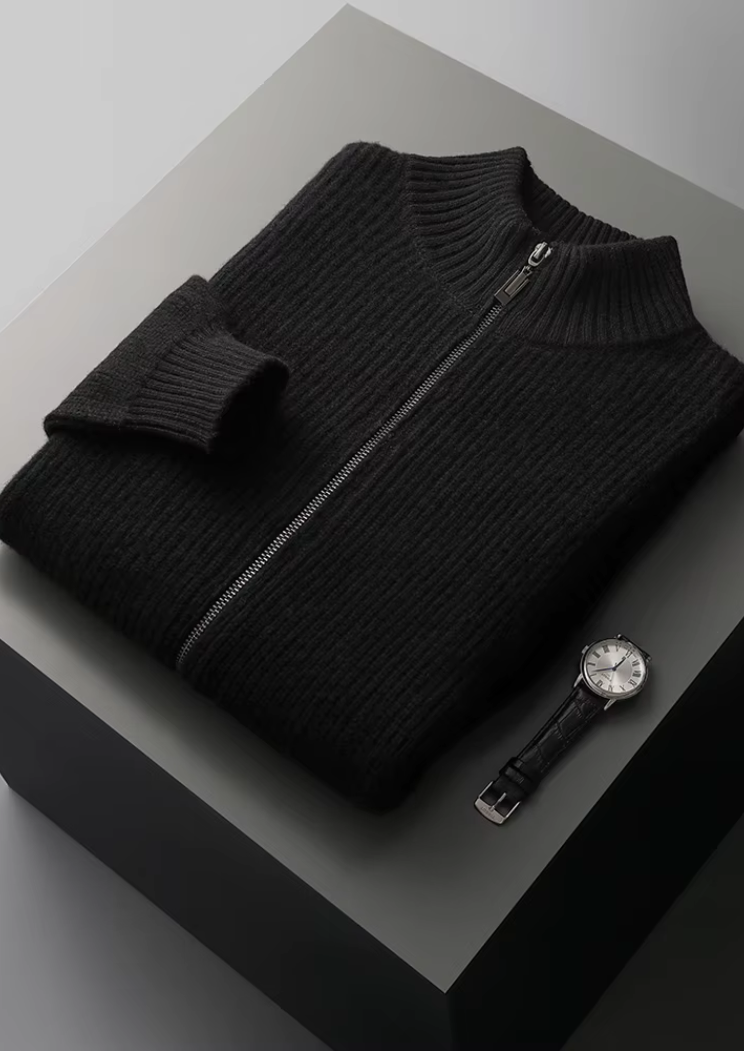 PURE EXTRA-FINE MERINO WOOL RIBBED CARDIGAN