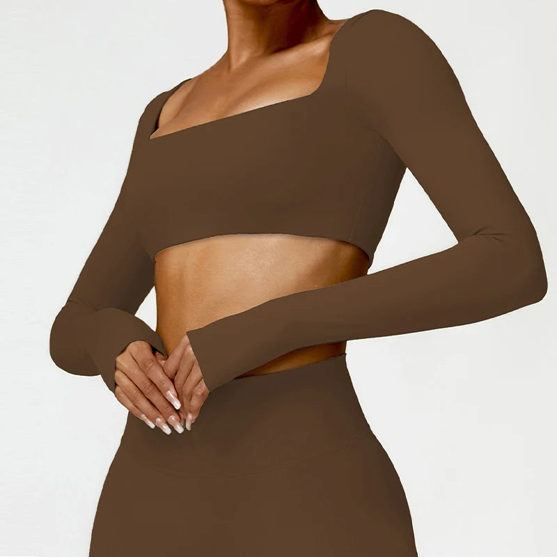 RUNNR Square-Neck Long Sleeve Crop Top