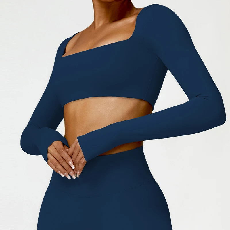 RUNNR Square-Neck Long Sleeve Crop Top
