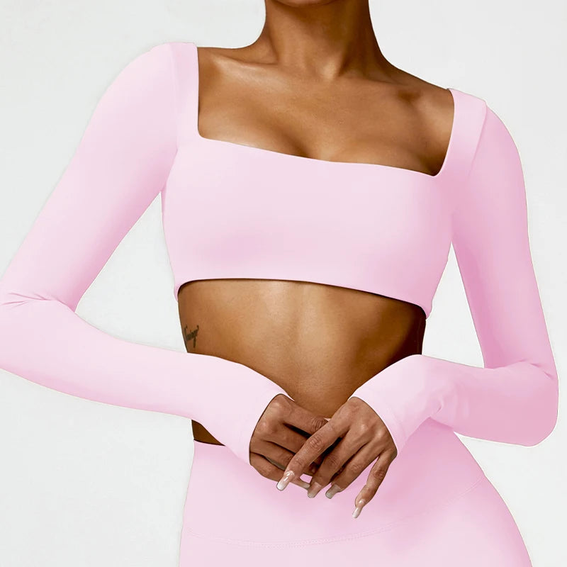 RUNNR Square-Neck Long Sleeve Crop Top