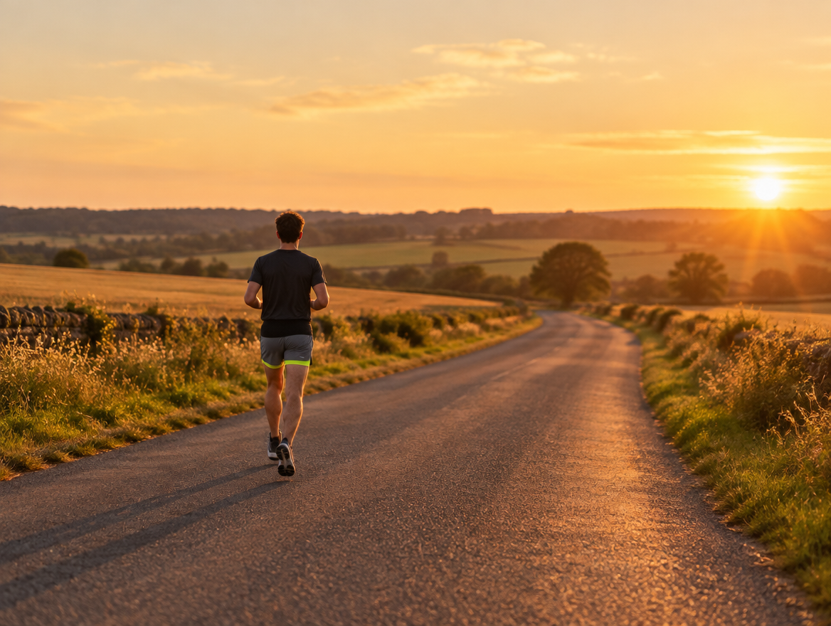 A weekend long run on a country road at sunrise